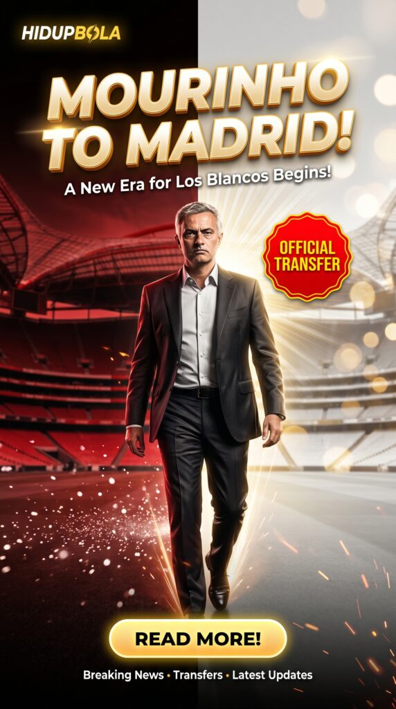Benfica Resmi Lepas Jose Mourinho ke Real Madrid: Era Baru Los Blancos create a cinematic, mouthwatering poster 202606101628