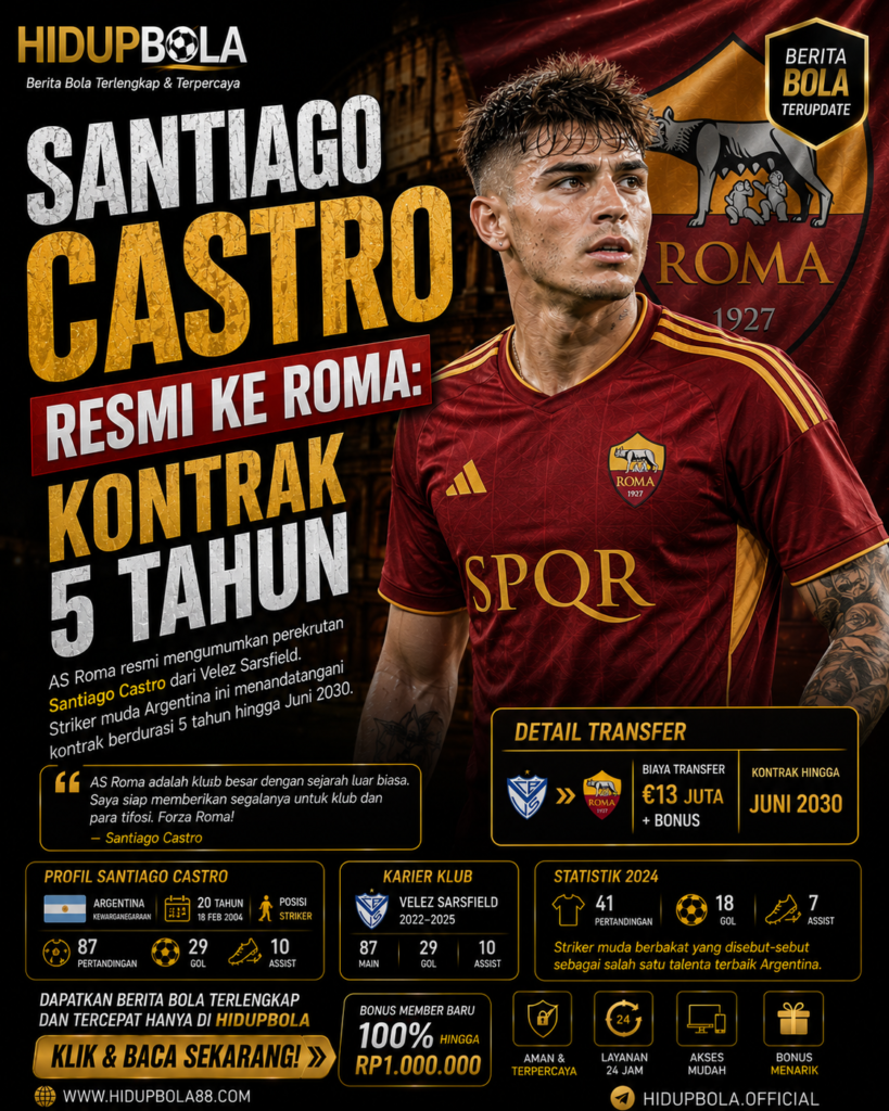 Santiago Castro Resmi ke Roma: Kontrak 5 Tahun untuk Amunisi Baru Serigala Ibu Kota 4cfaacbd 1b66 4d3f 8365 623ad3ef786c