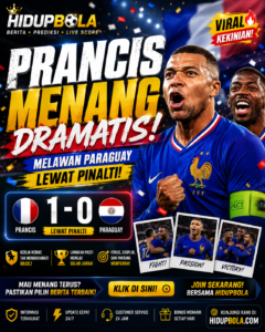 Prancis Menang Dramatis Melawan Paraguay Lewat Pinalti 1 – 0
