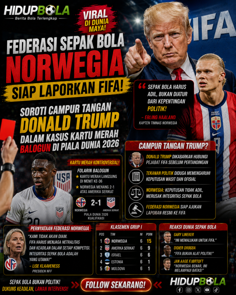 Federasi Sepak Bola Norwegia Siap Laporkan FIFA, Soroti Campur Tangan Donald Trump dalam Kasus Kartu Merah Balogun di Piala Dunia 2026 ef505341 836d 4e3e 91e5 2950e9ebf485