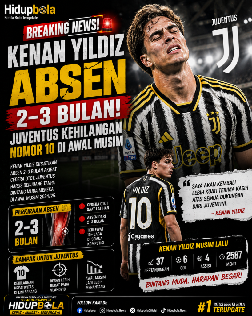Kenan Yildiz Absen 2–3 Bulan, Juventus Kehilangan Nomor 10 di Awal Musim 36bbc568 d37b 4323 91e1 191af4994313